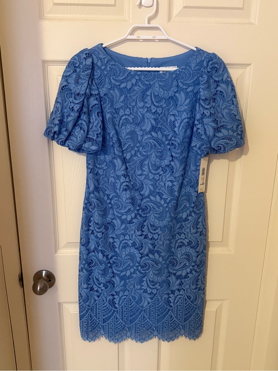 Eliza J Dresses & Skirts - Eliza J Blue Lace Puff-Sleeve Midi Dress